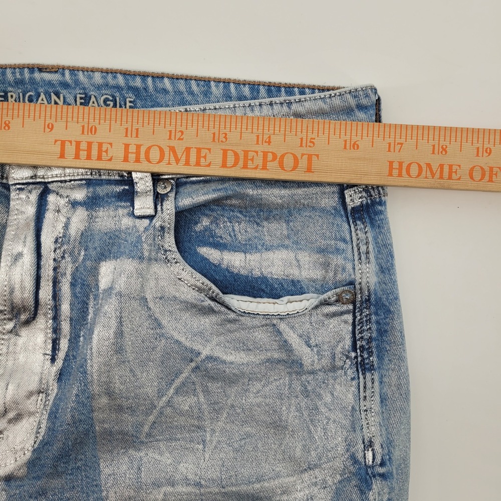 American Eagle Baggy Wide Leg Jeans Womens 10 Short Blue Silver Metallic‎ Coated - Picture 6 of 9